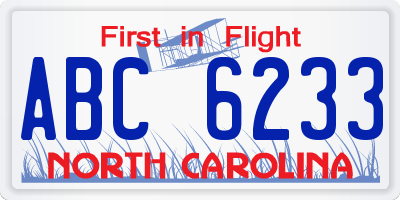 NC license plate ABC6233