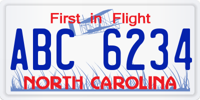 NC license plate ABC6234