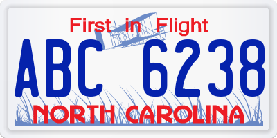 NC license plate ABC6238