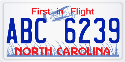 NC license plate ABC6239