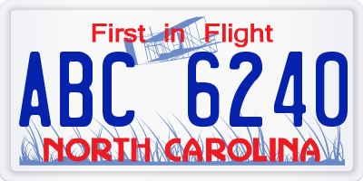 NC license plate ABC6240