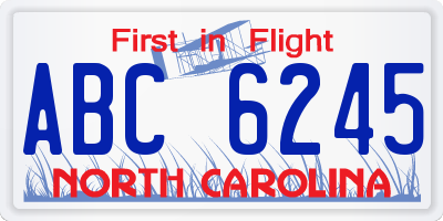 NC license plate ABC6245