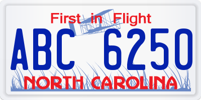 NC license plate ABC6250