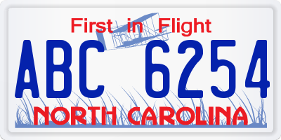 NC license plate ABC6254