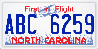 NC license plate ABC6259