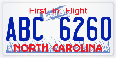 NC license plate ABC6260