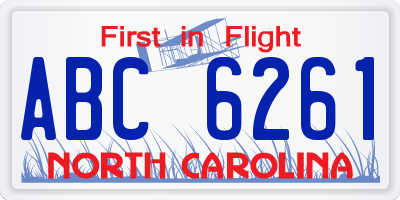 NC license plate ABC6261