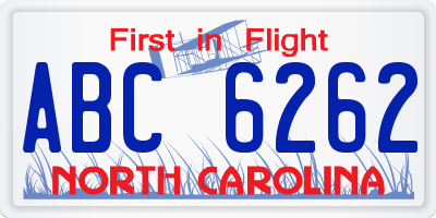 NC license plate ABC6262