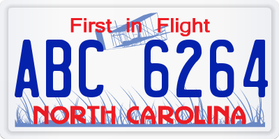 NC license plate ABC6264
