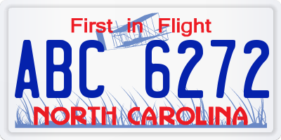 NC license plate ABC6272