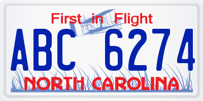 NC license plate ABC6274