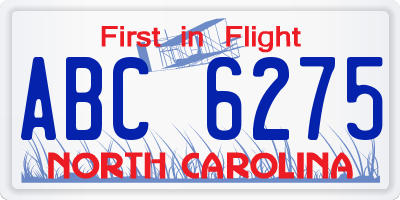 NC license plate ABC6275