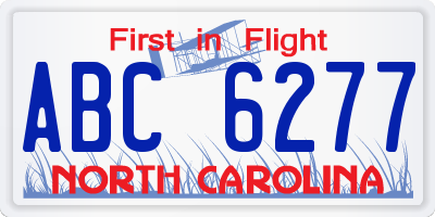 NC license plate ABC6277