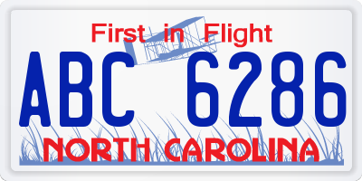 NC license plate ABC6286
