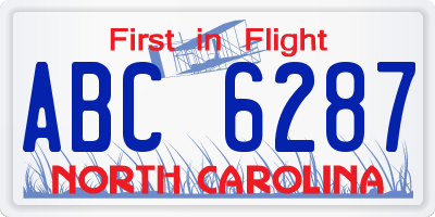 NC license plate ABC6287