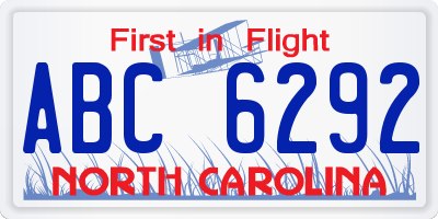 NC license plate ABC6292