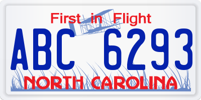 NC license plate ABC6293