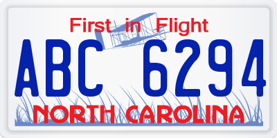 NC license plate ABC6294