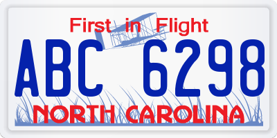 NC license plate ABC6298
