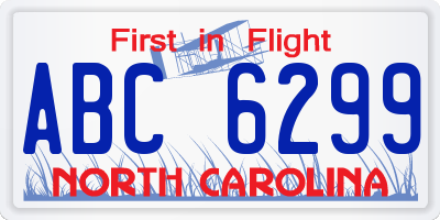 NC license plate ABC6299
