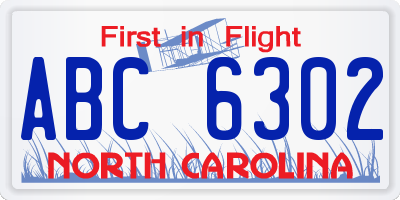 NC license plate ABC6302