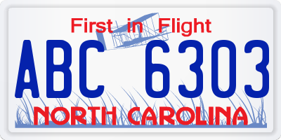 NC license plate ABC6303