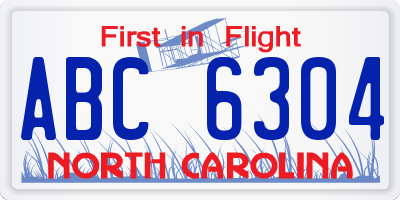 NC license plate ABC6304