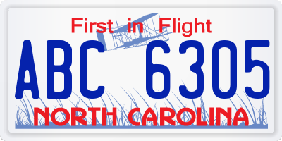 NC license plate ABC6305