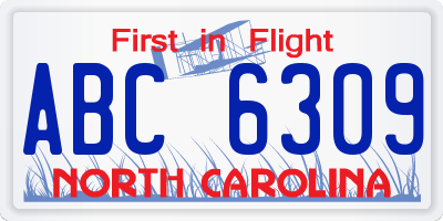 NC license plate ABC6309