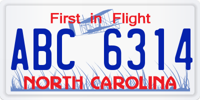 NC license plate ABC6314