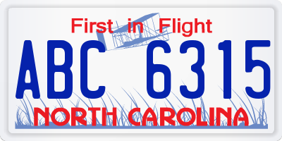 NC license plate ABC6315