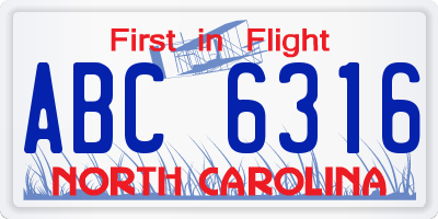 NC license plate ABC6316