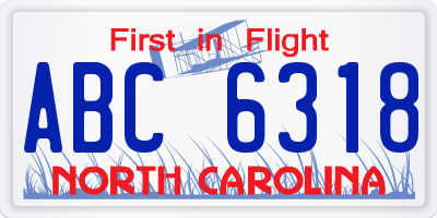 NC license plate ABC6318