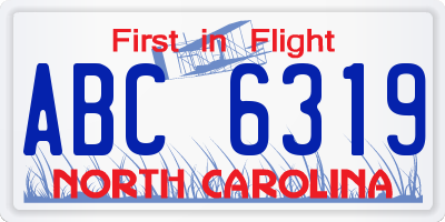 NC license plate ABC6319