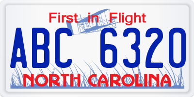 NC license plate ABC6320