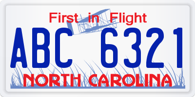 NC license plate ABC6321