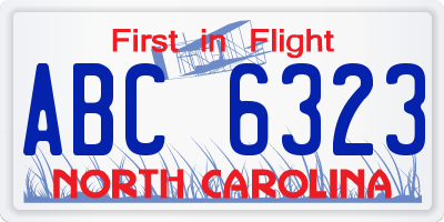 NC license plate ABC6323