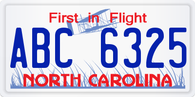 NC license plate ABC6325
