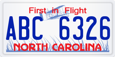 NC license plate ABC6326