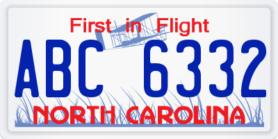 NC license plate ABC6332
