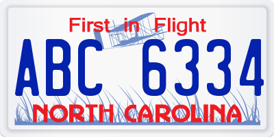 NC license plate ABC6334