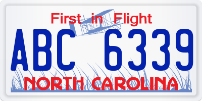 NC license plate ABC6339