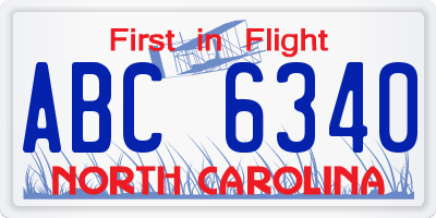 NC license plate ABC6340