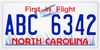 NC license plate ABC6342