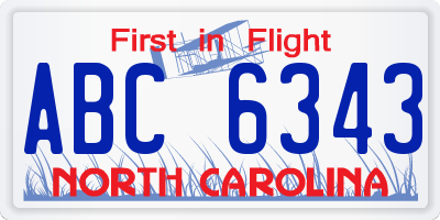 NC license plate ABC6343
