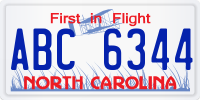 NC license plate ABC6344