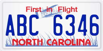 NC license plate ABC6346