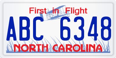 NC license plate ABC6348