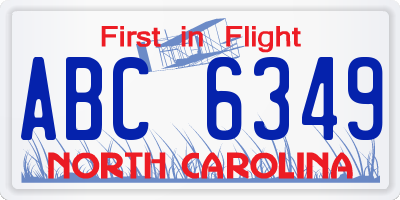 NC license plate ABC6349