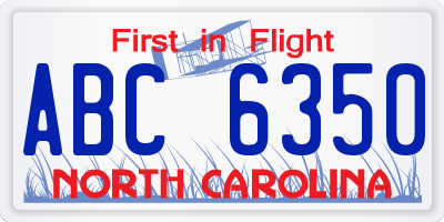 NC license plate ABC6350